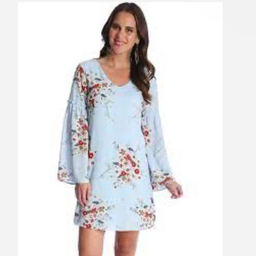 Wrangler Light Blue Floral Print Long Sleeve Dress Size Xl